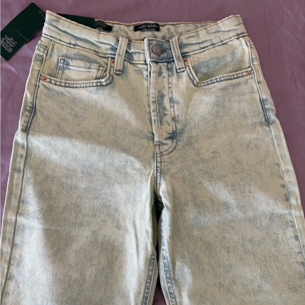 New Wild Fable Lime Green Acid Wash High Rise 90’s Straight Leg Jeans Size 00 24 - Picture 4 of 14